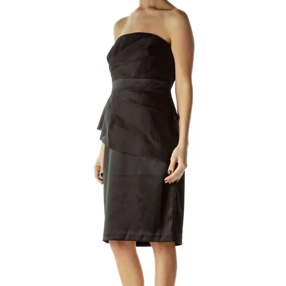 White House Black Market Black Pleated Strapless Cocktail Dress - Picture 2 of 3